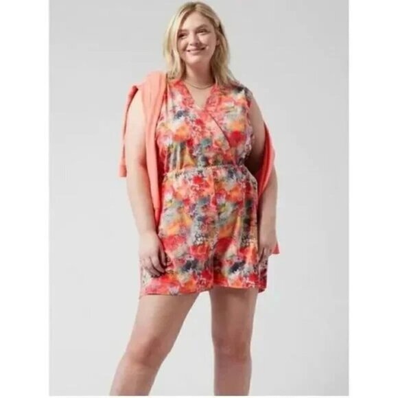 Athleta Marlow Renewed Blooms Pink/Orange Multi V-Neck Athleisure Romper Size M - Picture 2 of 9